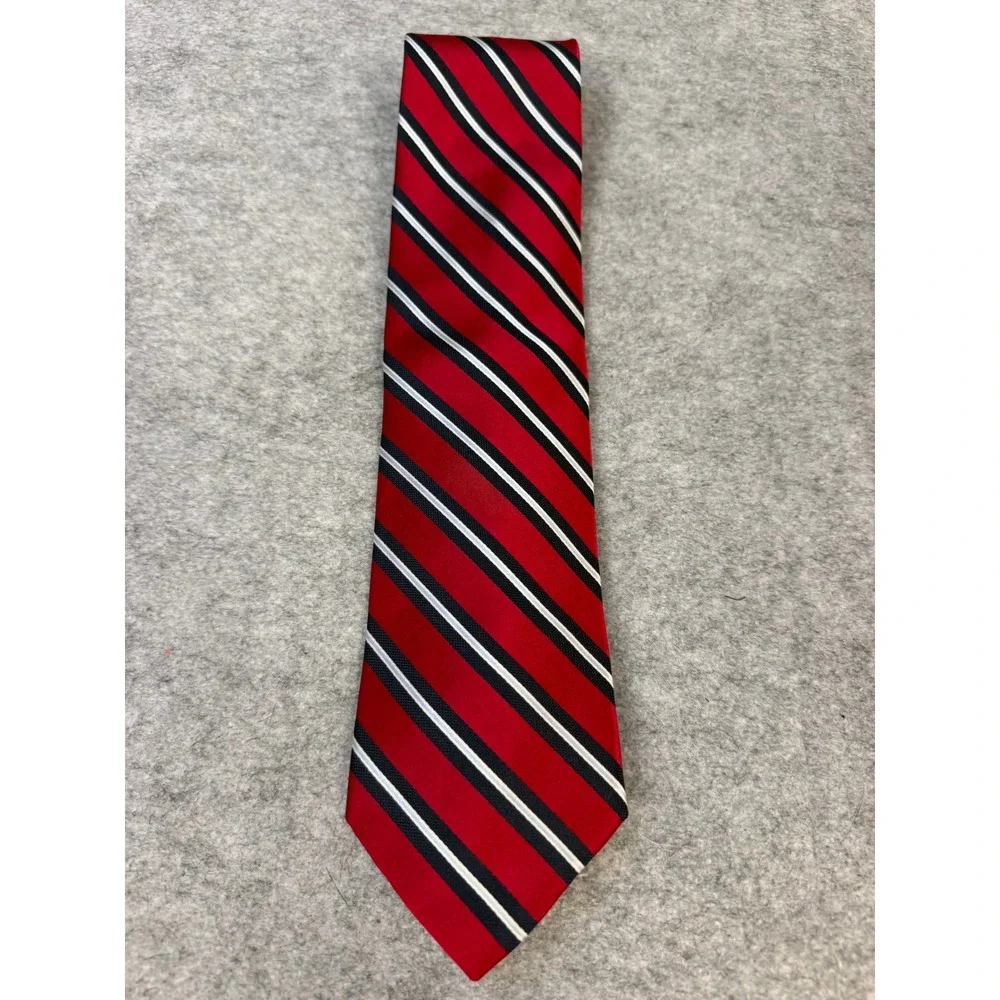 Nautica Mens Red Navy Blue White Striped‎ Silk Necktie RN 121146